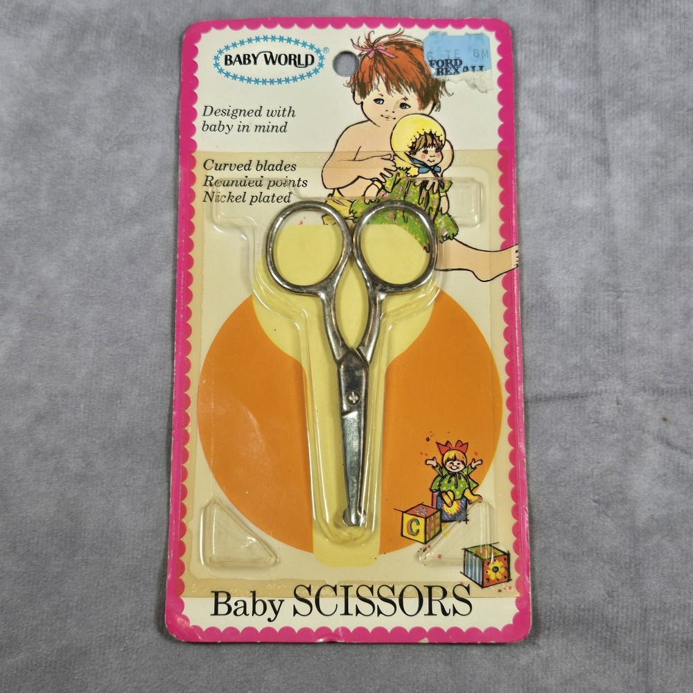 Baby World Scissors Curved Round Point Nickel Plate‎ Vintage NIP